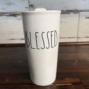RAE DUNN • "Blessed" Travel Tumbler with Lid • Ceramic • Preowned • Farmhouse